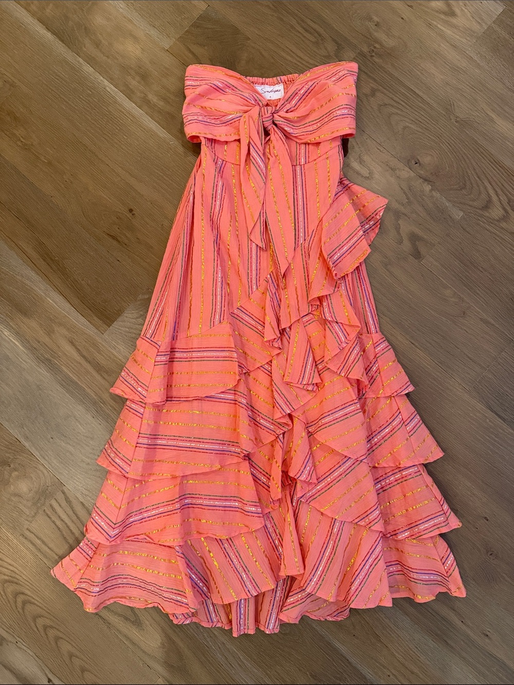 Strapless Tiered Ruffle Dress in Coral